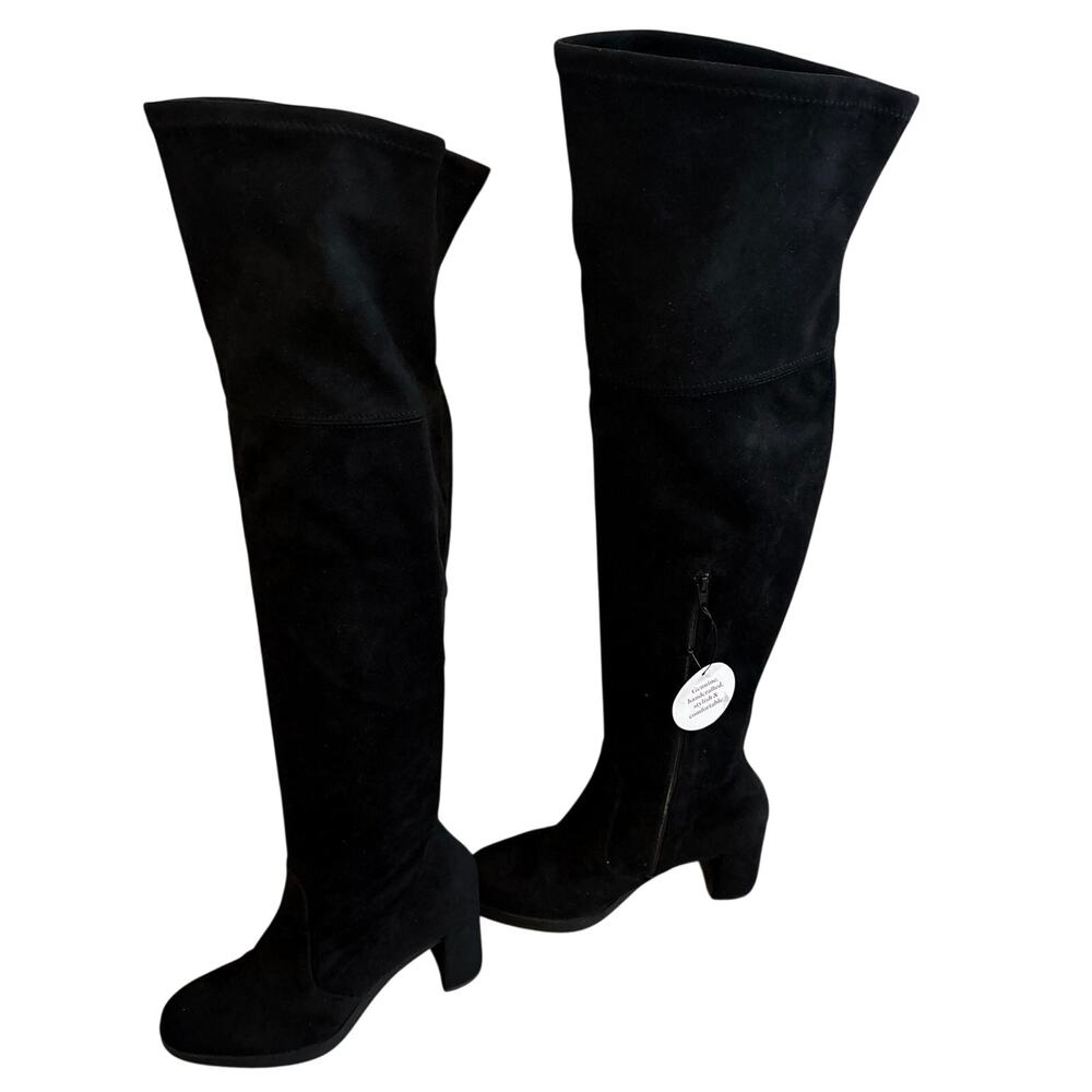 NWT Wonders Spain Black Faux Nubuck Leather Over The Knee Tall Zip Boots Goth